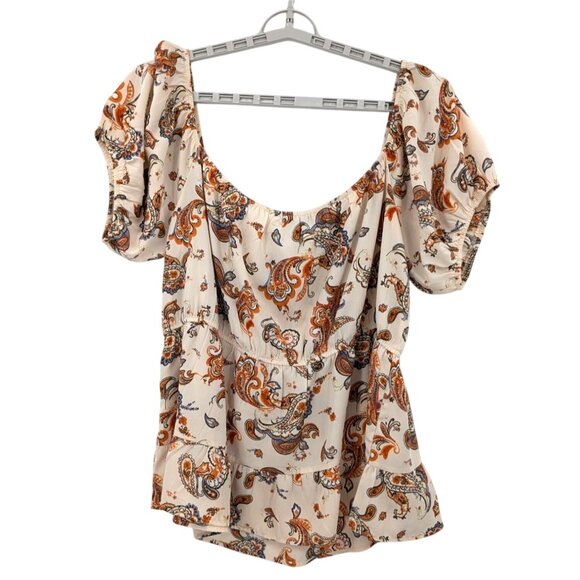 Sweet Rain Paisley Peplum Top Women Size 2X Peasant Ruffle Festival Western Boho - Picture 2 of 9